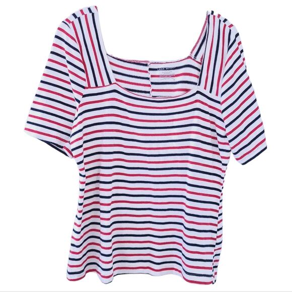 Lane Bryant Stripe Short Sleeve Top 14/16 Red, Cream, Black, Stretchy Top - Picture 1 of 4
